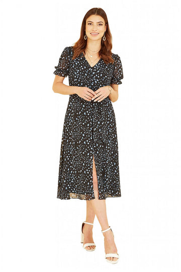 Black Animal Print Midi Tea Dress Mela London